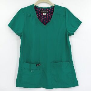 Koi Basics Becca Green V-Neck Scrub Top ID Loop Pockets Size XS